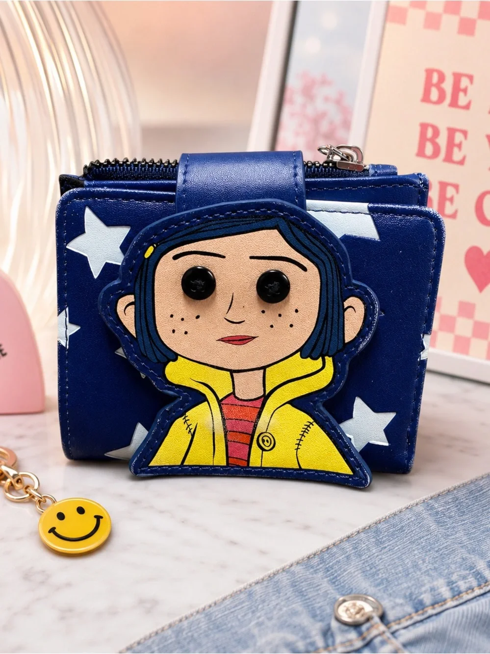 Caroline Doll StarsCartoon Character Zip Trifold Wallet Yellow Accent 4.5”X3.25”